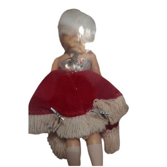Vintage Ice Skater Christmas Ornament Doll Red Velvet Dres Silver Sequin Holiday - Picture 4 of 7